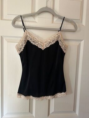Victoria's Secret Black Camisole with Cream Lace Trim